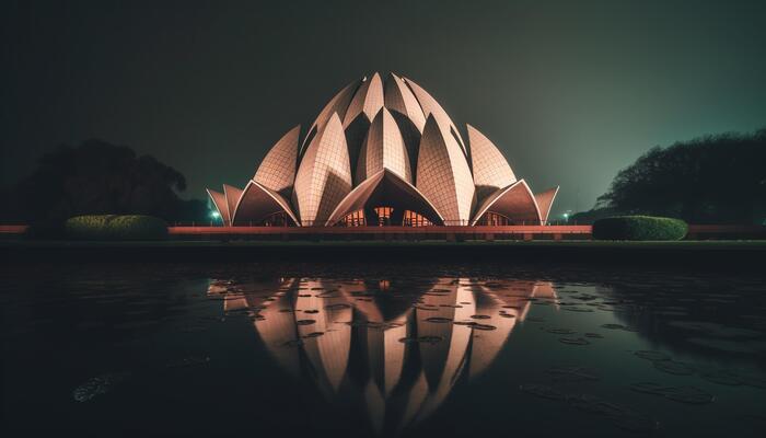 the illuminated architecture of a famous place reflects on water generated by ai free photo